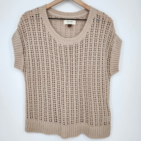 Sonoma Sweaters - Light Tan Open Knit Sweater Vest Women Large Indie Grunge Goblin‎ Granola Earthy
